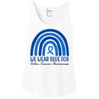 We Wear Blue For Colon Cancer Awareness Rainbow Ribbon Ladies Essential Tank