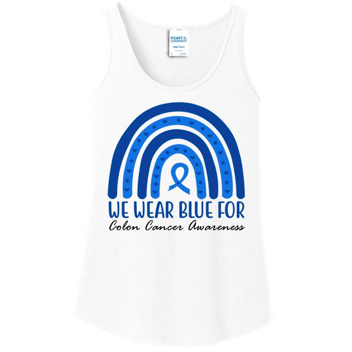 We Wear Blue For Colon Cancer Awareness Rainbow Ribbon Ladies Essential Tank