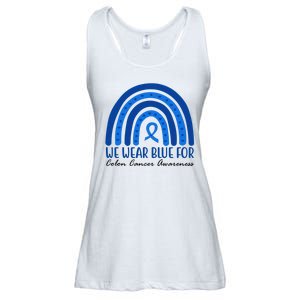 We Wear Blue For Colon Cancer Awareness Rainbow Ribbon Ladies Essential Flowy Tank