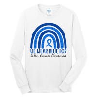 We Wear Blue For Colon Cancer Awareness Rainbow Ribbon Tall Long Sleeve T-Shirt