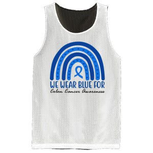 We Wear Blue For Colon Cancer Awareness Rainbow Ribbon Mesh Reversible Basketball Jersey Tank