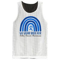 We Wear Blue For Colon Cancer Awareness Rainbow Ribbon Mesh Reversible Basketball Jersey Tank