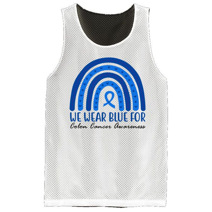 We Wear Blue For Colon Cancer Awareness Rainbow Ribbon Mesh Reversible Basketball Jersey Tank