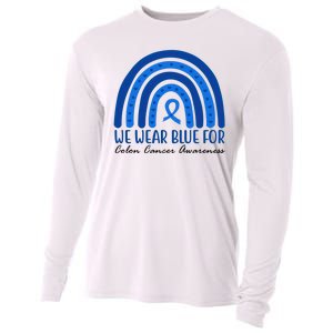 We Wear Blue For Colon Cancer Awareness Rainbow Ribbon Cooling Performance Long Sleeve Crew