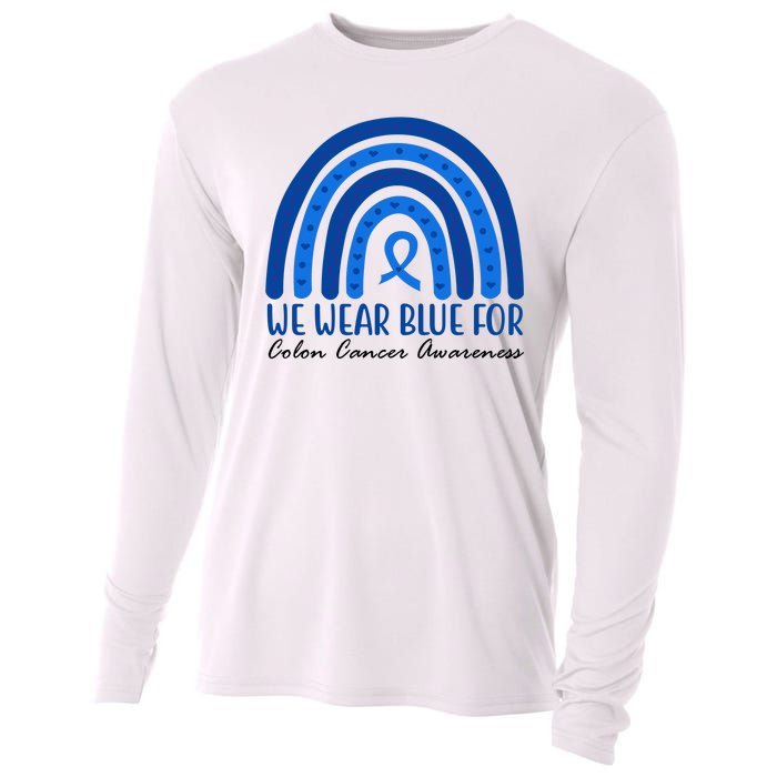 We Wear Blue For Colon Cancer Awareness Rainbow Ribbon Cooling Performance Long Sleeve Crew