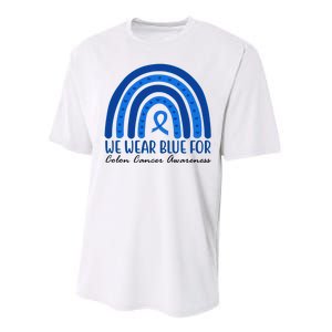 We Wear Blue For Colon Cancer Awareness Rainbow Ribbon Performance Sprint T-Shirt