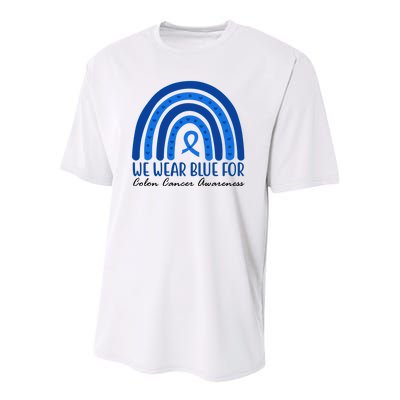 We Wear Blue For Colon Cancer Awareness Rainbow Ribbon Youth Performance Sprint T-Shirt