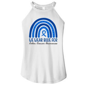 We Wear Blue For Colon Cancer Awareness Rainbow Ribbon Women's Perfect Tri Rocker Tank