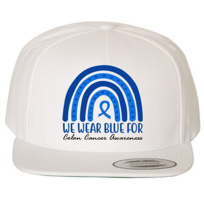 We Wear Blue For Colon Cancer Awareness Rainbow Ribbon Wool Snapback Cap