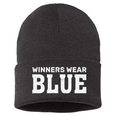 Winners Wear Blue Team Spirit Game Competition Camping Sustainable Knit Beanie