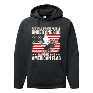 We Will Be One People Under One God Saluting One American Flag Performance Fleece Hoodie