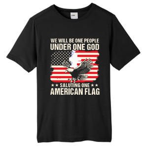 We Will Be One People Under One God Saluting One American Flag Tall Fusion ChromaSoft Performance T-Shirt