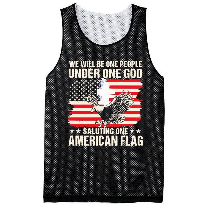 We Will Be One People Under One God Saluting One American Flag Mesh Reversible Basketball Jersey Tank