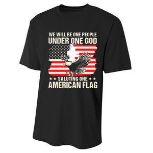 We Will Be One People Under One God Saluting One American Flag Performance Sprint T-Shirt