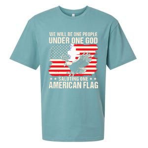 We Will Be One People Under One God Saluting One American Flag Sueded Cloud Jersey T-Shirt