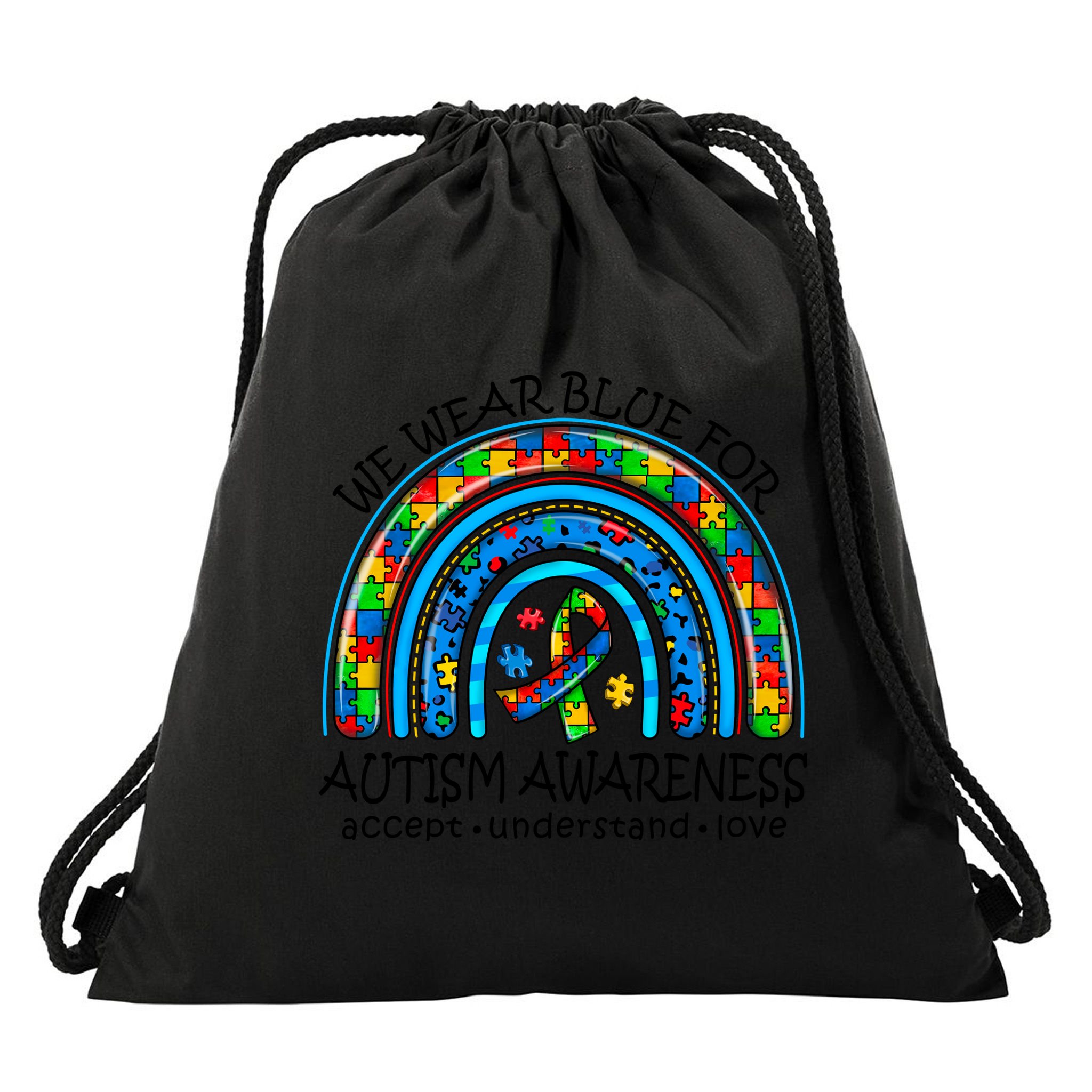 We Wear Blue For Autism Awareness Drawstring Bag