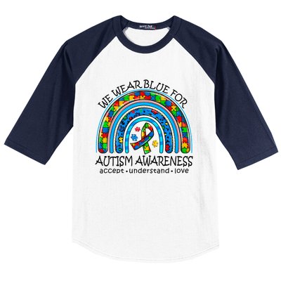 We Wear Blue For Autism Awareness Baseball Sleeve Shirt