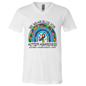 We Wear Blue For Autism Awareness V-Neck T-Shirt