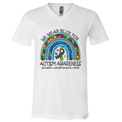 We Wear Blue For Autism Awareness V-Neck T-Shirt