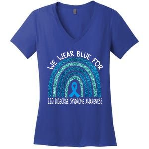 We Wear Blue For 22q Digeorge Syndrom Awareness Rainbow Gift Women's V-Neck T-Shirt