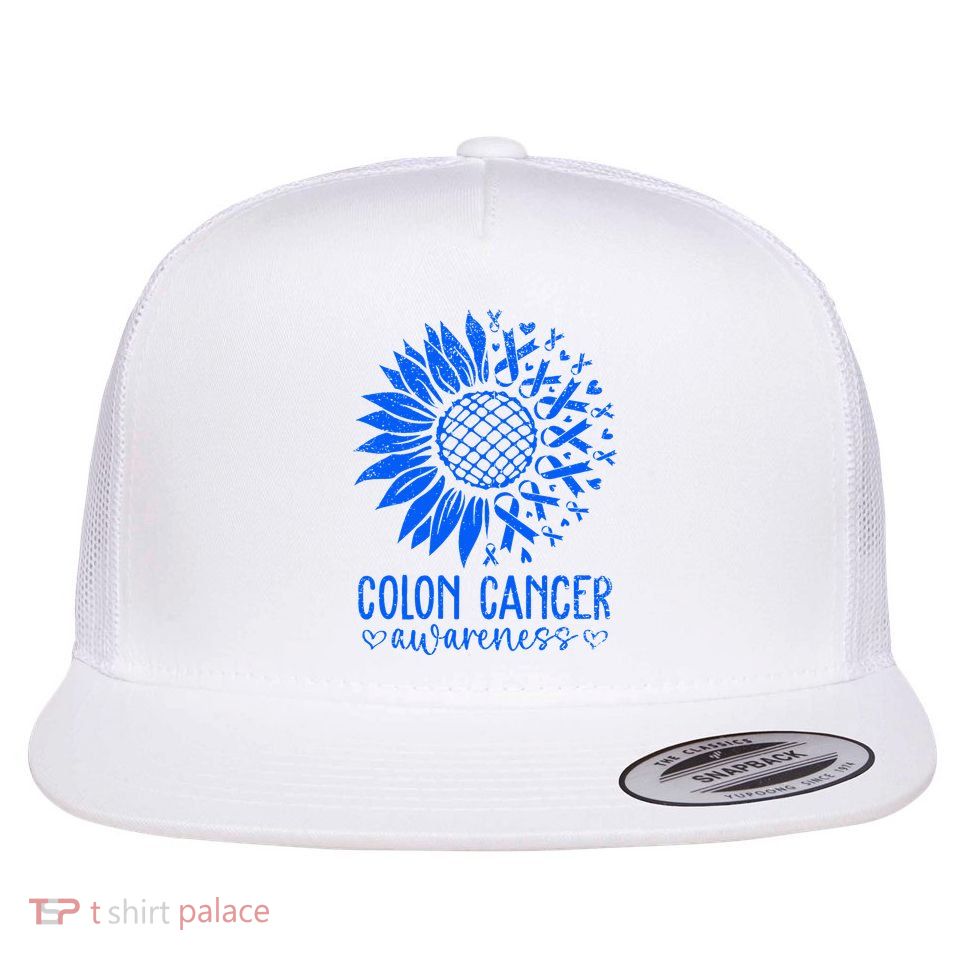 We Wear Blue Colon Cancer Awareness Colorectal Cancer Month Flat Bill Trucker Hat