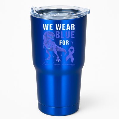We Wear Blue For Colon Cancer Awareness Tmeaningful Giftrex Dino Gift Tumbler