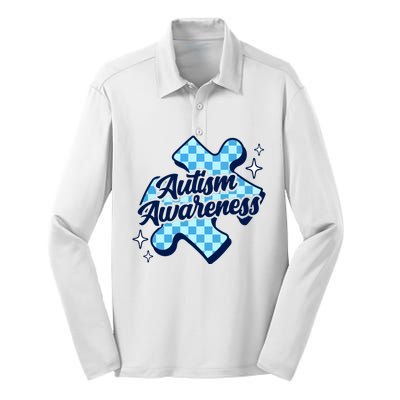 We Wear Blue For Autism Awareness Silk Touch Performance Long Sleeve Polo