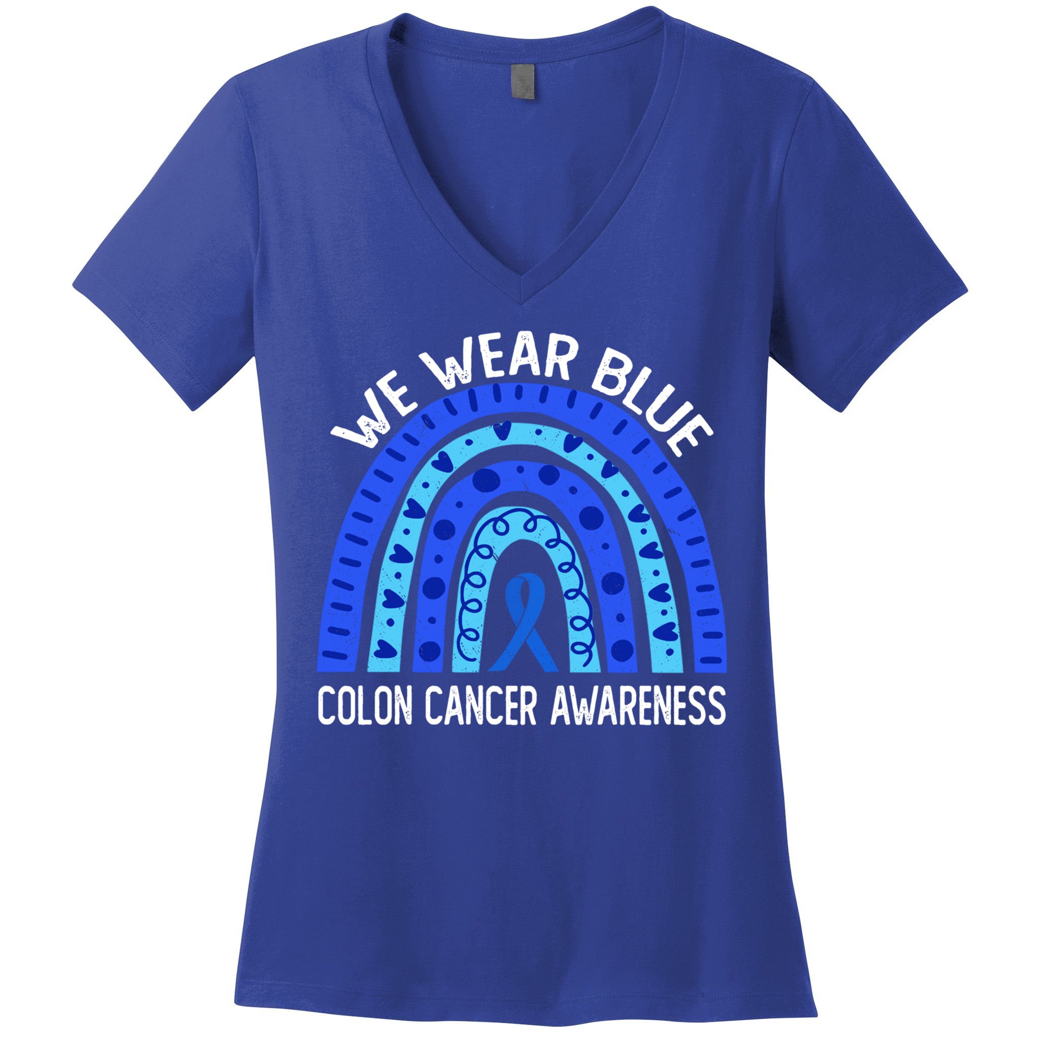 We Wear Blue Rainbow For Colon Cancer Awareness Meaningful Gift Women's V-Neck T-Shirt