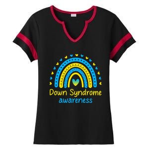 We Wear Blue And Yellow Down Syndrome Awareness Ladies Halftime Notch Neck Tee