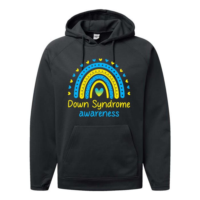 We Wear Blue And Yellow Down Syndrome Awareness Performance Fleece Hoodie