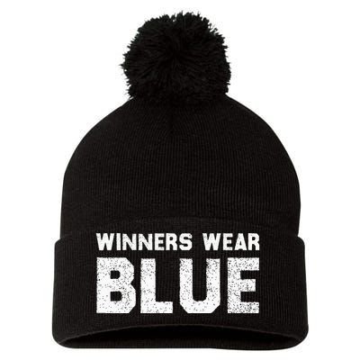 Winners Wear Blue Spirit Wear Team Game Color War Pom Pom 12in Knit Beanie