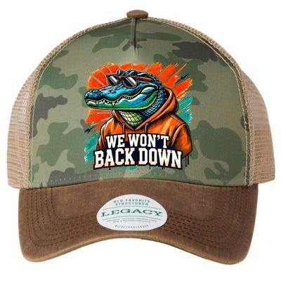 We WonT Back Down Blue And Orange Gator White Legacy Tie Dye Trucker Hat
