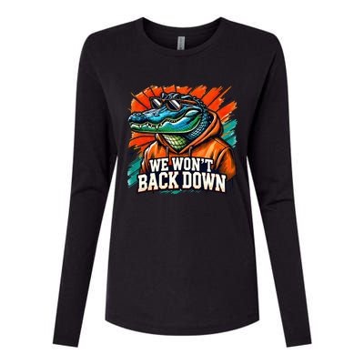 We WonT Back Down Blue And Orange Gator White Womens Cotton Relaxed Long Sleeve T-Shirt