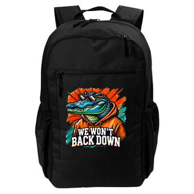 We WonT Back Down Blue And Orange Gator White Backpack