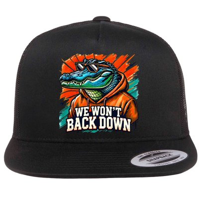 We WonT Back Down Blue And Orange Gator White Flatbill Hat