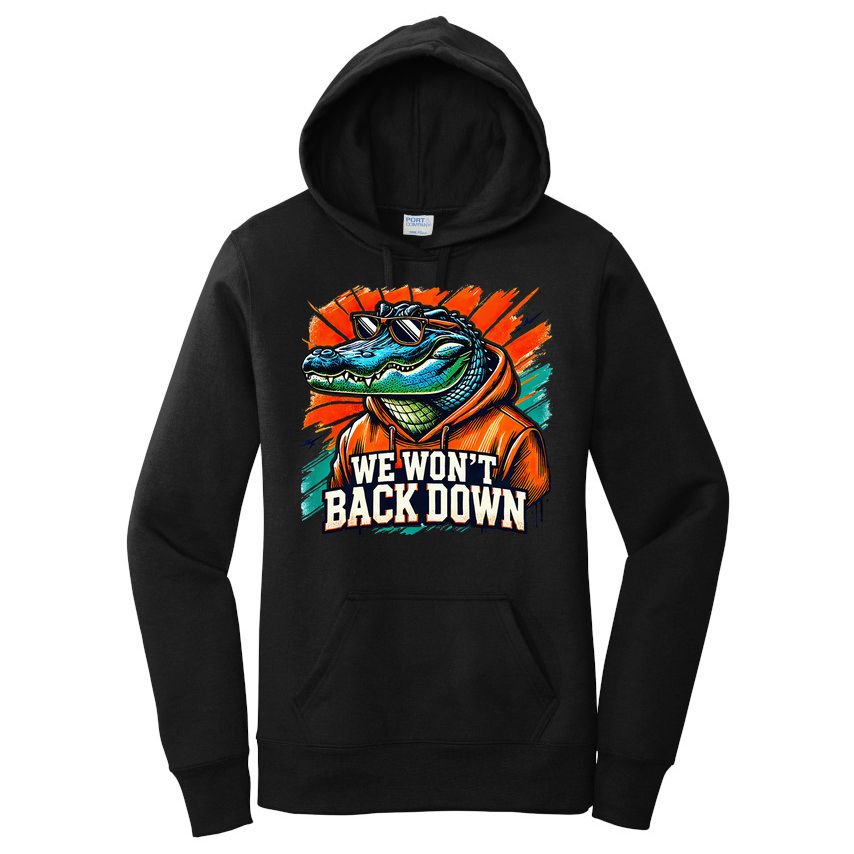 We WonT Back Down Blue And Orange Gator White Women's Pullover Hoodie