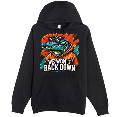 We WonT Back Down Blue And Orange Gator White Premium Pullover Hoodie