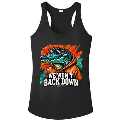 We WonT Back Down Blue And Orange Gator White Ladies PosiCharge Competitor Racerback Tank