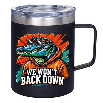 We WonT Back Down Blue And Orange Gator White 12oz Stainless Steel Coffee Mug