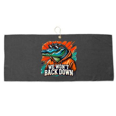 We WonT Back Down Blue And Orange Gator White Large Microfiber Waffle Golf Towel