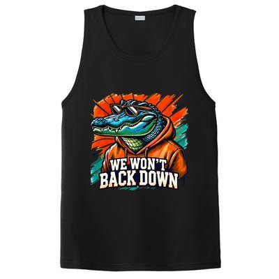 We WonT Back Down Blue And Orange Gator White PosiCharge Competitor Tank