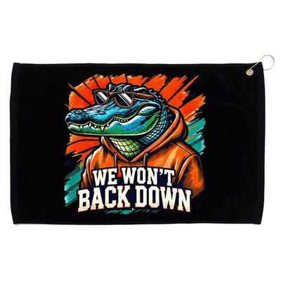 We WonT Back Down Blue And Orange Gator White Grommeted Golf Towel