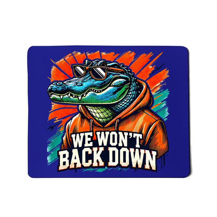 We WonT Back Down Blue And Orange Gator White Mousepad