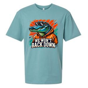 We WonT Back Down Blue And Orange Gator White Sueded Cloud Jersey T-Shirt