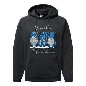 We Wear Blue For Diabetes Awareness Gnomes T1D Performance Fleece Hoodie