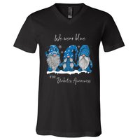 We Wear Blue For Diabetes Awareness Gnomes T1D V-Neck T-Shirt