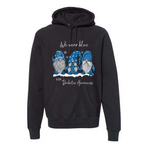 We Wear Blue For Diabetes Awareness Gnomes T1D Premium Hoodie