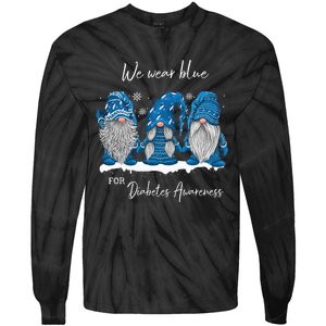 We Wear Blue For Diabetes Awareness Gnomes T1D Tie-Dye Long Sleeve Shirt