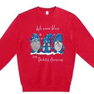 We Wear Blue For Diabetes Awareness Gnomes T1D Premium Crewneck Sweatshirt