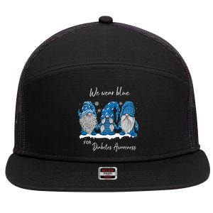 We Wear Blue For Diabetes Awareness Gnomes T1D 7 Panel Mesh Trucker Snapback Hat